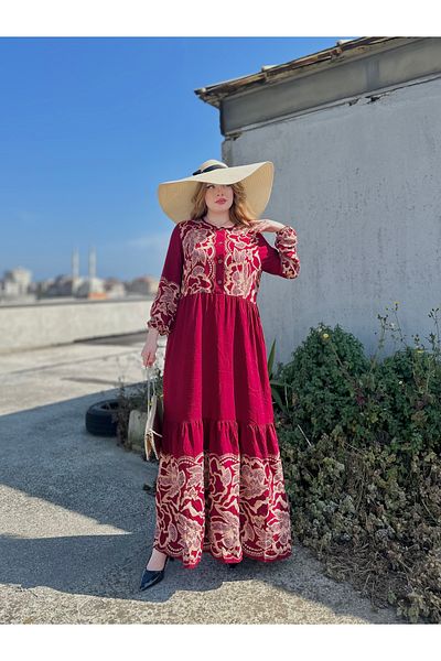 stcococix since 1990 Women Viscose Long Dress O-Neck Print Viscose Dress Suitable Dress for Hijab