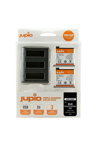 Jupio Charger with 2 Jupio batteries type DJI Osmo Action - 1220 mAh