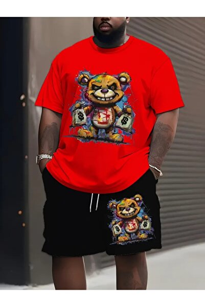 LAND MODA مجموعة ملابس رجالية صيفية جديدة بنمط الدب الغني ثلاثية الأبعاد مطبو...