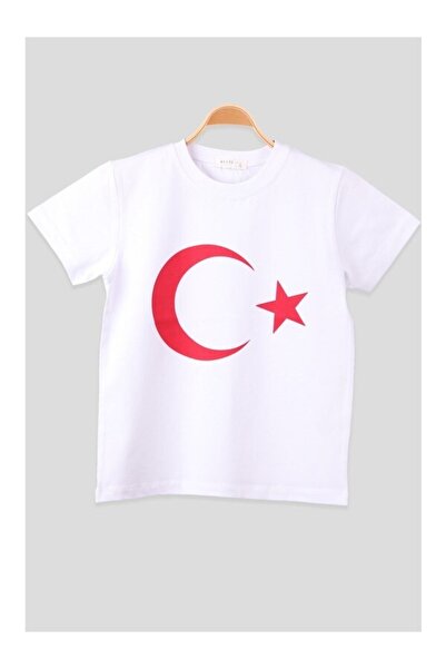 Nacar Çocuk Tişört Türk Bayraklı Beyaz