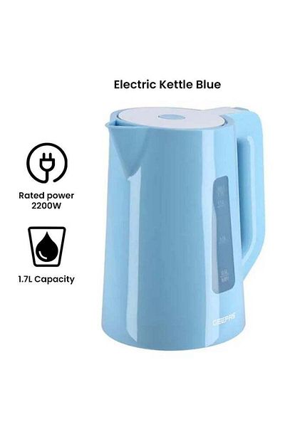 Geepas Cordless Electric Kettle - Safety Lock, Boil Dry Protection 1.7 L 2200 W GK5449N blue