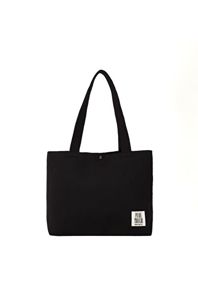 Pure Touch | Kanvas Çanta, Siyah, Yıkanabilir, Astarlı, Mıknatıslı, İç Cepli