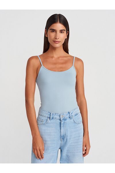 Dilvin 20901 Thin Strap Polyamide Top-Dark Blue