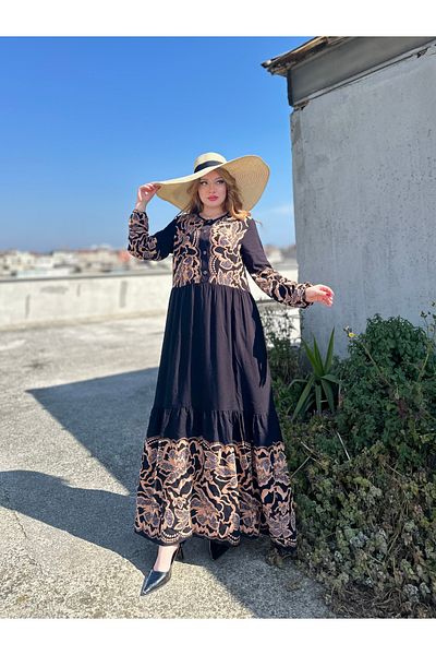 stcococix since 1990 Women Viscose Long Dress O-Neck Print Viscose Dress Suitable Dress for Hijab