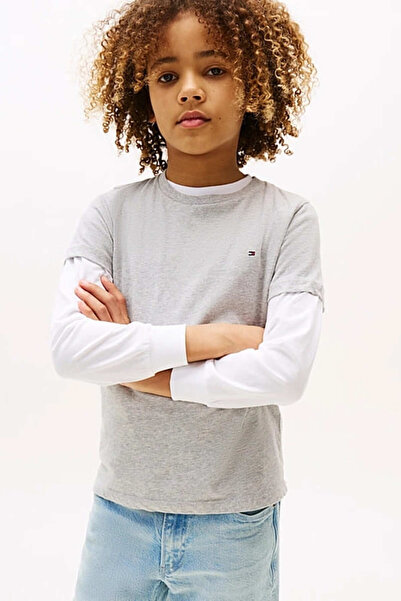 Tommy Hilfiger Erkek Çocuk Basic Pamuklu T-Shirt - Gri