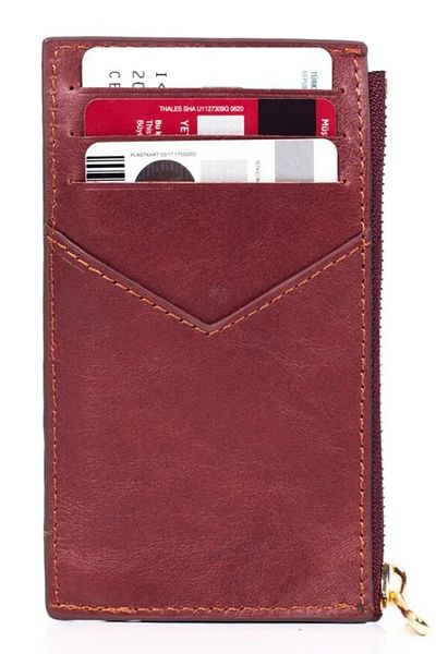 gio&mi Seth Genuine Leather Coin Zipper Women's Men's Wallet Card Holder Cognac
