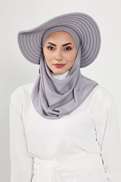 Aisha's Design Πρακτικό τουρμπάνι από κρεπ με αποσπώμενο καπέλο με φιόγκο στην πλάτη, SS-9, Γκρι