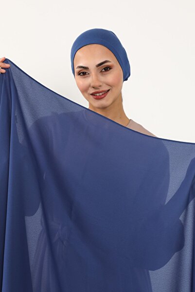 Aisha's Design Σετ δύο τεμαχίων κρεπ σάλι και χτενισμένο βαμβακερό καπέλο, PS-50, Indigo