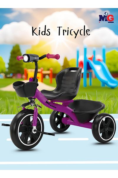 MG Kids Tricycle 3-Wheel Bike for 2-6 Years Old with Baskets, Light, Adjustable Seat, Ride-On Toy