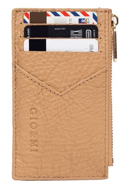 gio&mi Seth Genuine Leather Coin Zippered Women's Men's Wallet Card Holder Camel