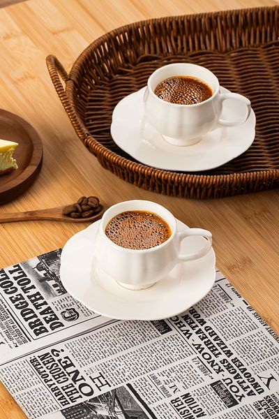 Porsima 11915 Emery 12 Piece 6 Person Porcelain Turkish Coffee Cup Set 90 ml