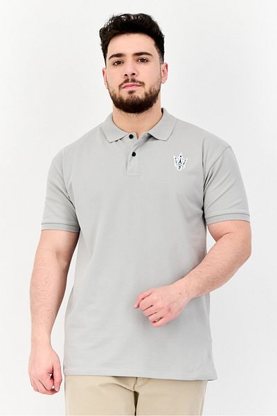 Maserati Men Regular Fit Embroidered Logo Short Sleeves Polo Shirt, Light Grey