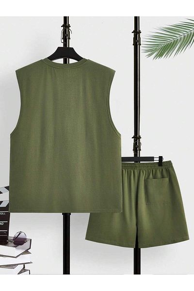 PENTHİLUS Men's Woven Sleeveless Round Neck Tank Top Set