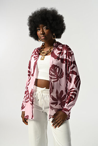 Orfeo Negro KADIN YAPRAK DESENLİ OVERSİZE KESİM GÖMLEK