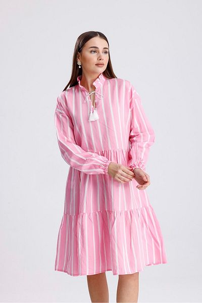 ikomteks Rochie cu dungi cu detaliu din dantela