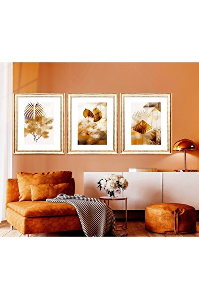bestablo Set de pictură pe lemn cu flori decorative înrămate în 3 piese