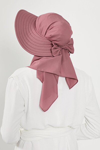 Aisha's Design Practical Crepe Shawl Turban with Detachable Bow on the Back, Ss-9, Dusty Rose
