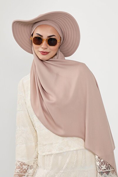 Aisha's Design Πρακτικό τουρμπάνι από κρεπ με αποσπώμενο καπέλο με φιόγκο στην πλάτη, SS-9, ανοιχτό βιζόν