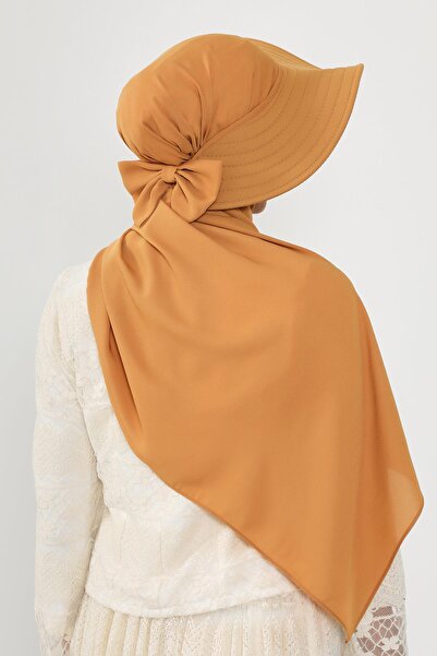 Aisha's Design Practical Crepe Shawl Turban with Detachable Bow on the Back, Ss-9, Mustard