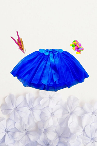 Nacar Kız Çocuk 23 Nisan 19 Mayıs Fiyonklu Hayal Kısa Tütü Tüllü Gösteri Sax Mavi Etek R24