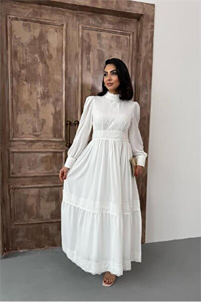 Dipmoda Rochie de damă crep din țesătură cu design special dantelă detalii cu...