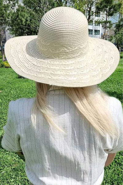 Mood Agenda Women's Ethnic Patterned Straw Summer Beach Hat and Shoulder Bag Set of 2