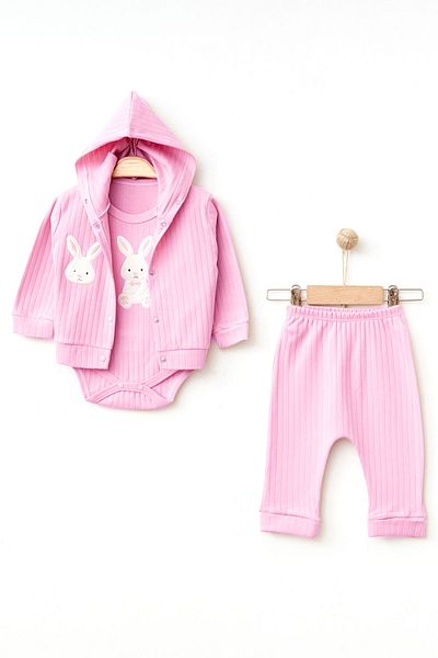 Beniizle Tavaşn Embroidered Ribbed 3-Piece Baby Girl Set