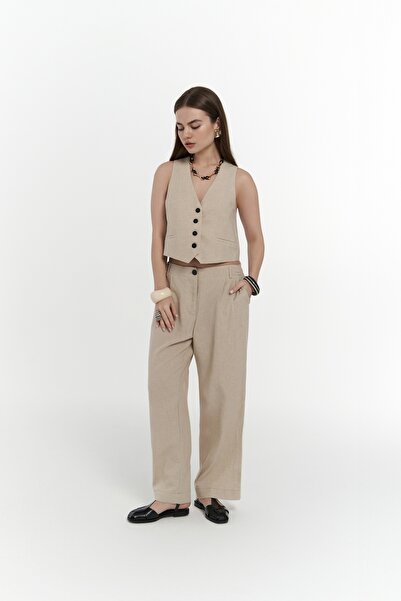 BOHEMAİ Anka Linen Beige Vest Pants Set