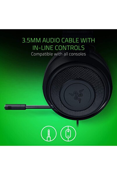 RAZER Kraken PS5/PS4/Xbox Oyun Kulaklığı - Soğutucu Jel Kulak Yastıkları, 50mm Sürücü, Siyah
