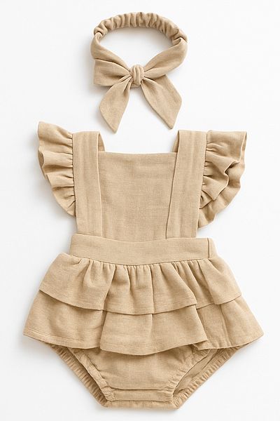 nurbeli X Silk Atlas Baby Girl and Child Bandana Ruffled Muslin Jumpsuit