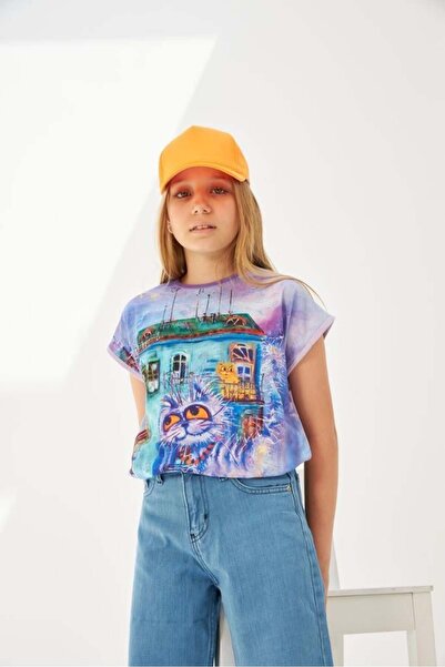 Hilal Akıncı Kids Тениска с шарки Oversize за момичета