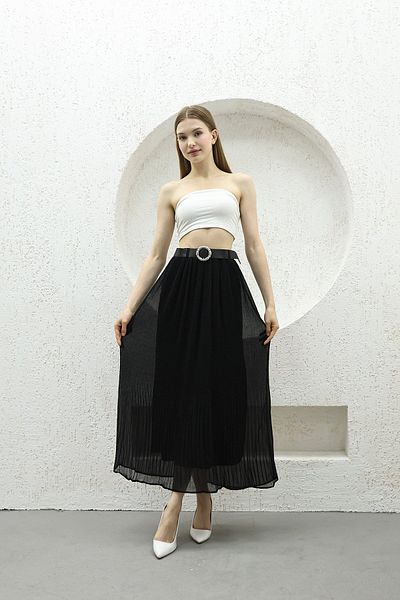 İKLİM LİFE Belted Pleated Chiffon Skirt