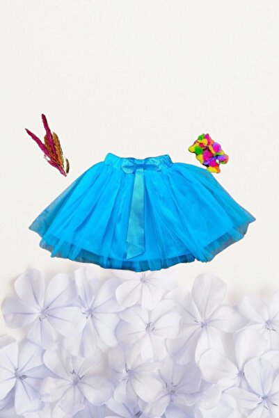 Nacar Kız Çocuk 23 Nisan 19 Mayıs Fiyonklu Hayal Kısa Tütü Tüllü Gösteri Bebe Mavi Etek R24