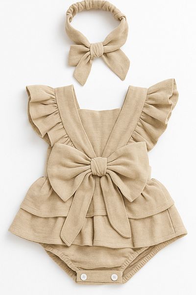 nurbeli X Silk Atlas Baby Girl and Child Bandana Ruffled Muslin Jumpsuit