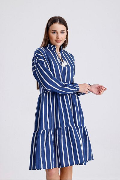 ikomteks Rochie cu dungi cu detaliu din dantela