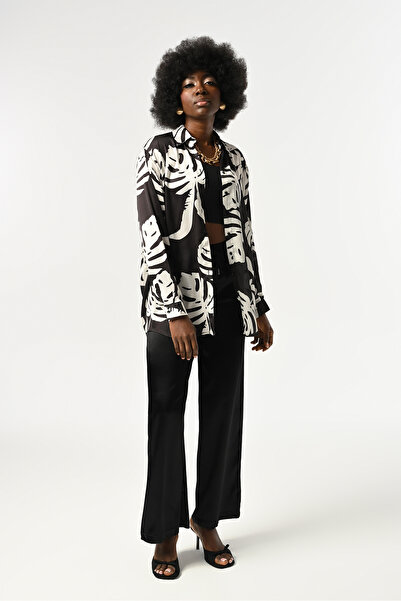 Orfeo Negro Women's Leaf Patterned Oversize Cut Shirt