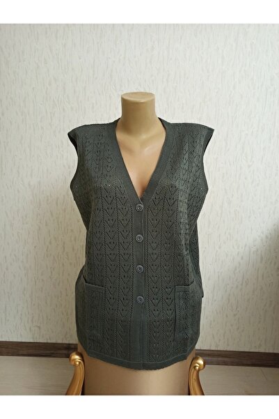 Nacar V Yaka Düğmeli Mevsimlik Merserize Anne Yeleği