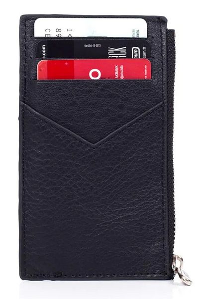 gio&mi Seth Genuine Leather Coin Zipper Women's Men's Wallet Card Holder Black