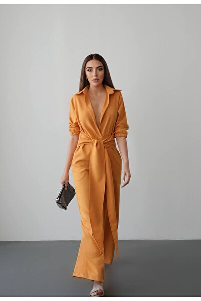 hipnoz butik Women's Shirt Collar Loose Leg Jumpsuit (Original Visual and Video Used)