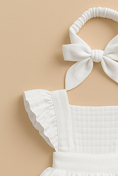 nurbeli X İpek Atlas Kız Bebek Ve Çocuk Bandanalı Fırfırlı Müslin Tulum