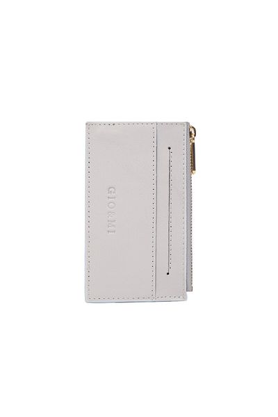 gio&mi Davin Genuine Leather Coin Zipper Women's Men's Wallet Card Holder Light Gray