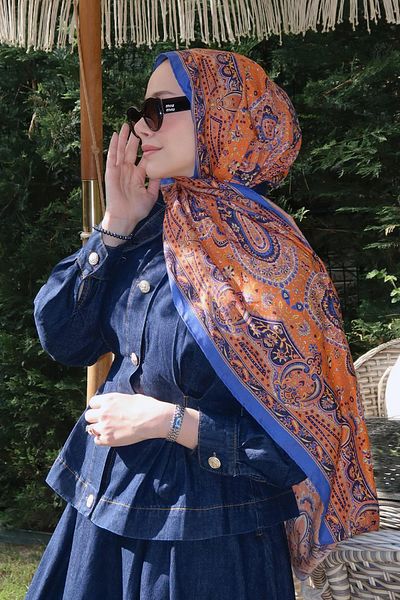 carell Feyza Hakyemez's Choice Sunset Blaze Orange Comfy Silk Shawl