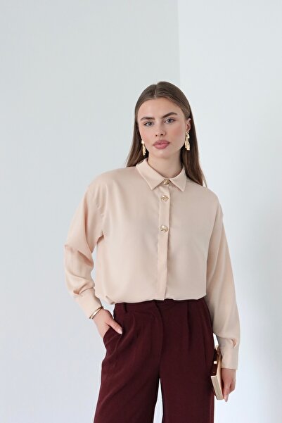 Fashionbox saten kumaş klasik gizli patlı gömlek