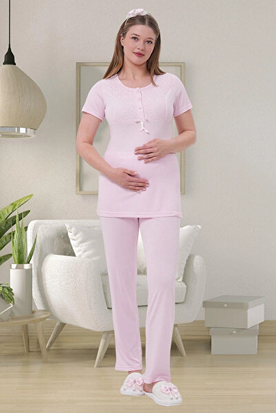 Mecit Pijama Cotton & Viscose, Maternity & Maternity Pajama Set with Dressing Gown