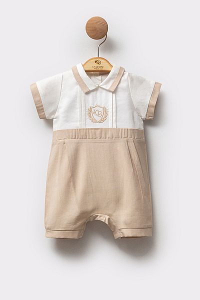Cassiope Polo Neck Short Sleeve Embroidered Holiday Special Day Salopet Baby Boy Jumpsuit