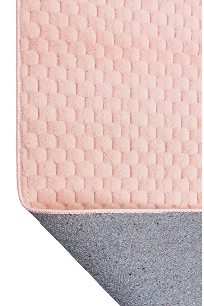 BigArts Home Side Petek Desenli Peluş Halı Yıkanabilir Kaymaz Taban Salon Yol...