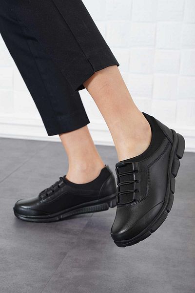 Moda Pie Vesya Sterch Rubber Tie Pantofi de damă din piele naturală piele neagră