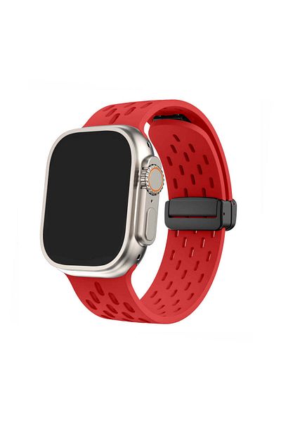 Generic حزام مغناطيسي لساعة Apple Watch Ultra 2 مقاس 49 مم و45 مم و44 مم من السيليكون وسوار iWatch Series 9