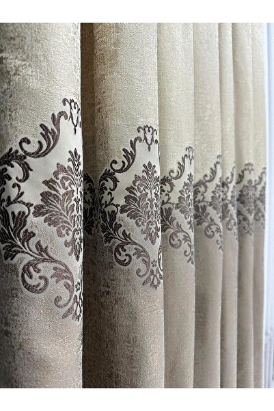 Erdoğanlar Koza Pano Fon Bej Fon Perde 1/3 Sık Pile Tek Kanat Perde Tutucu (B...