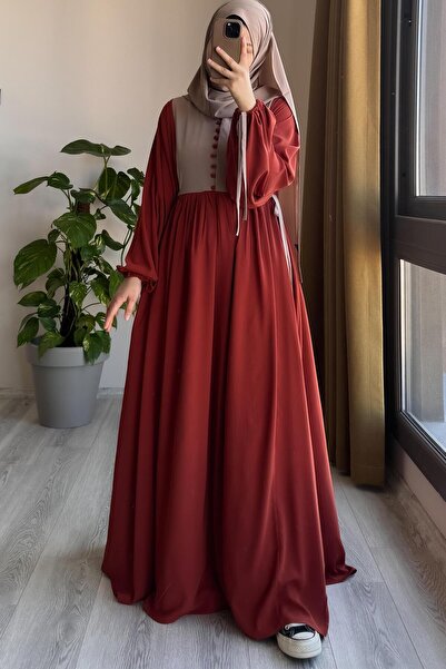 ANDE Φόρεμα Garni με κουμπιά - Πλακάκι/ Μπεζ